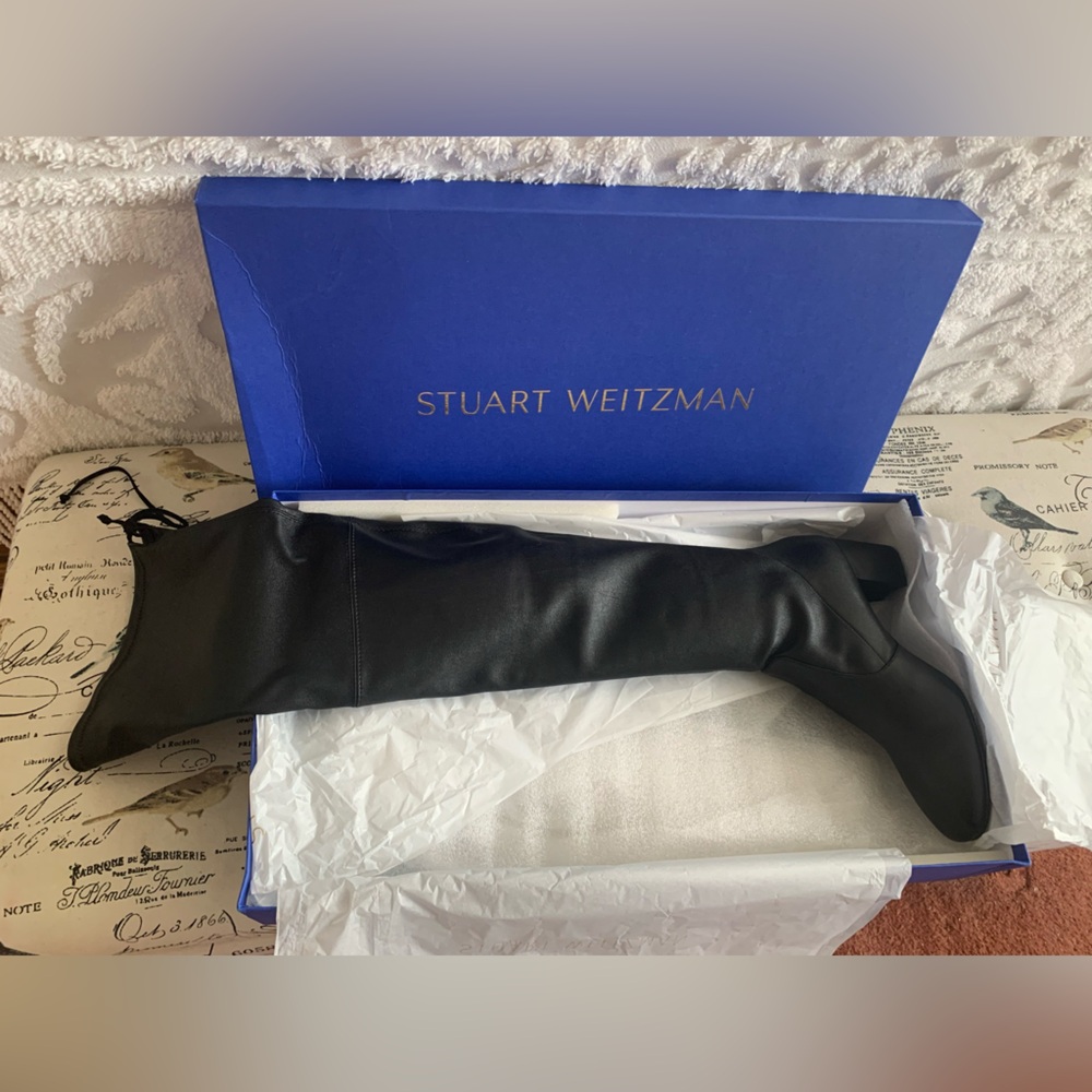 NWT Stuart Weitzman Genna 60 City OTK Boot: Black Stretch Leather, 9.5/40 - Picture 6 of 16